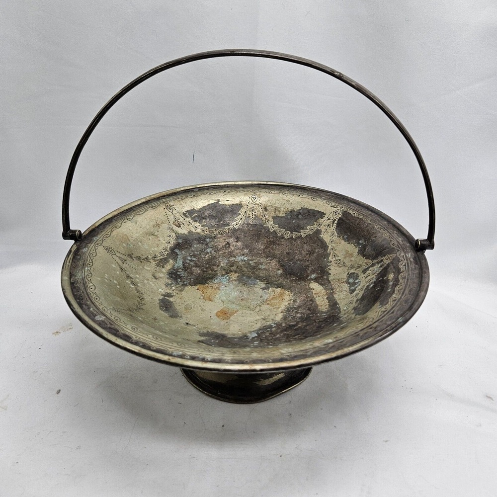 AntiqGeorge Wish‎ silver plated Pedestal Dish With Handle 1893 -1914 Sheffield